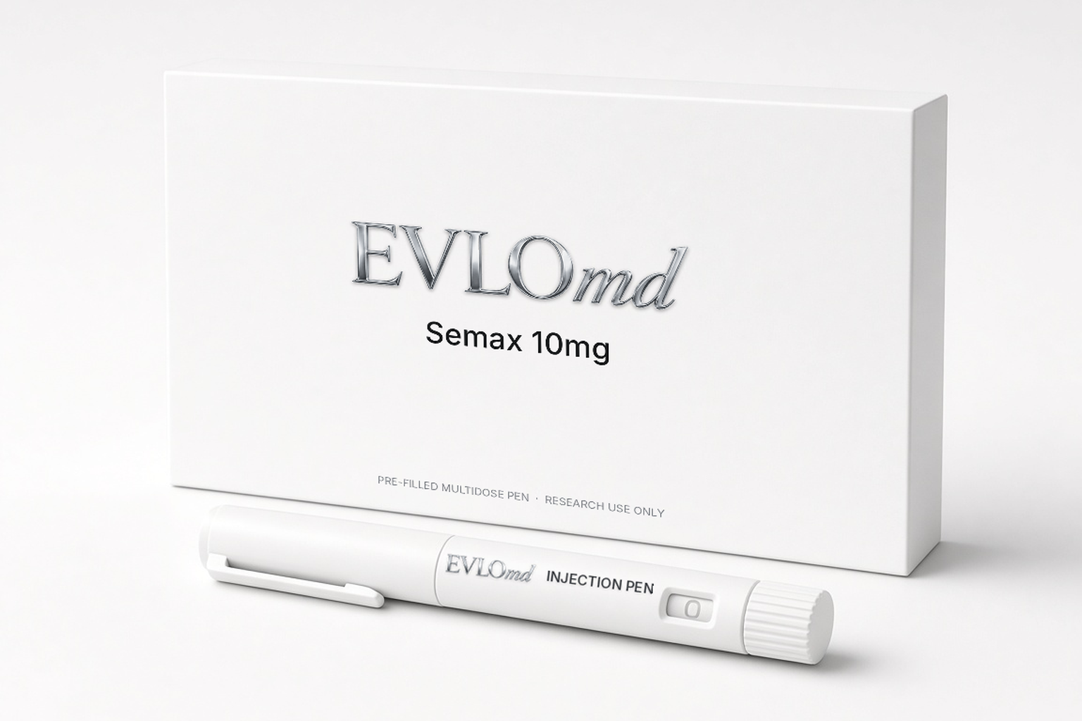 EVLOmd Semax 10mg pack and pre-filled pen.
